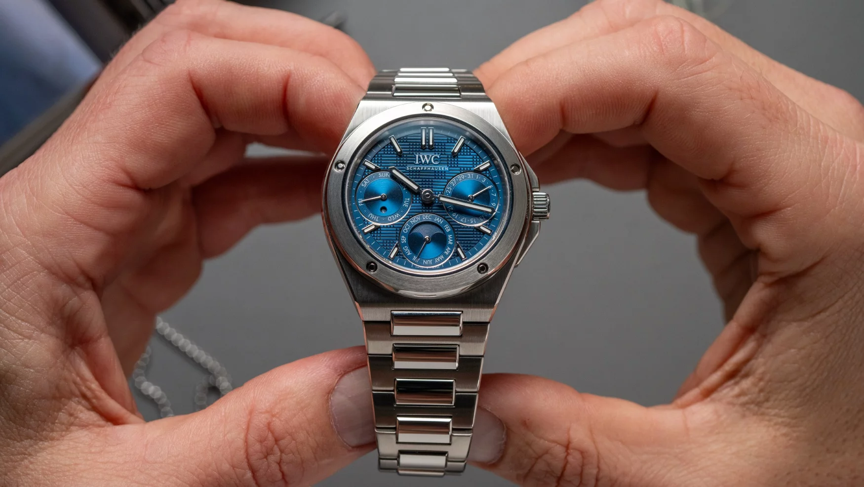 The New UK Online Replica IWC Ingenieur Perpetual Calendar 41 Is Klaus And Genta In One Sleek, Blue Package